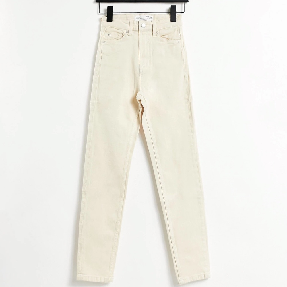 Stradivarius Tall organic cotton slim mom jean with stretch in ecru
